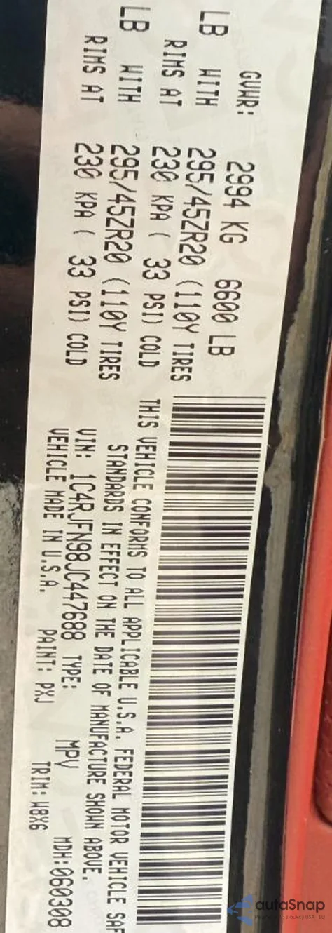 2018 Jeep Grand Cherokee Trackhawk из США, поврежденный, VIN 1C4RJFN98JC447688